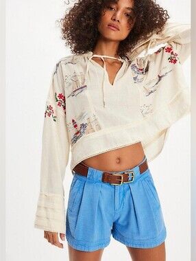 Free People Rowan Pleated Chino Shorts Blue Size 6